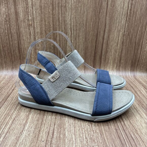 ECCO Shoes - Ecco Damara Gladiator Ankle Sandal Leather & Fabric Blue Tan 40/9